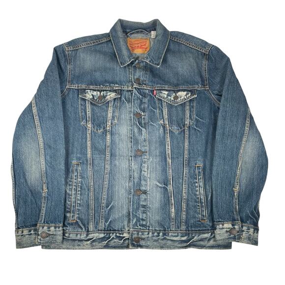 Levi's Mens XL Denim Jacket 72334 Medium Wash Button Trucker Jacket - Picture 2 of 6